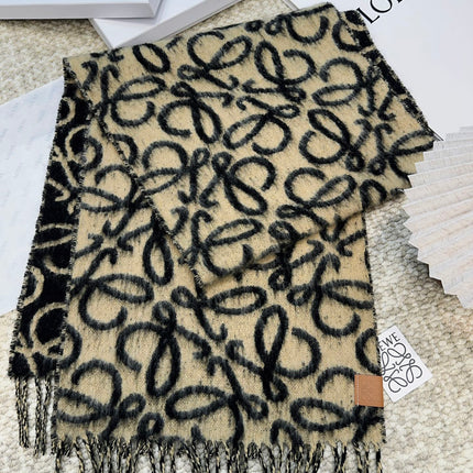 SCARF 186 CM IN BLACK MIX CAMEL BEIGE ALPACA AND WOOL 403823