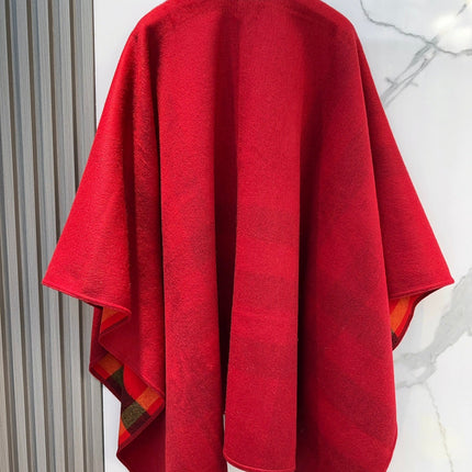 WOOL CAPE 140 CM CHERRY RED AND BLACK 394534