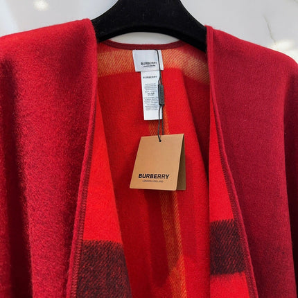 REVERSIBLE CHECK CASHMERE CAPE CHERRY RED AND BLACK 410134