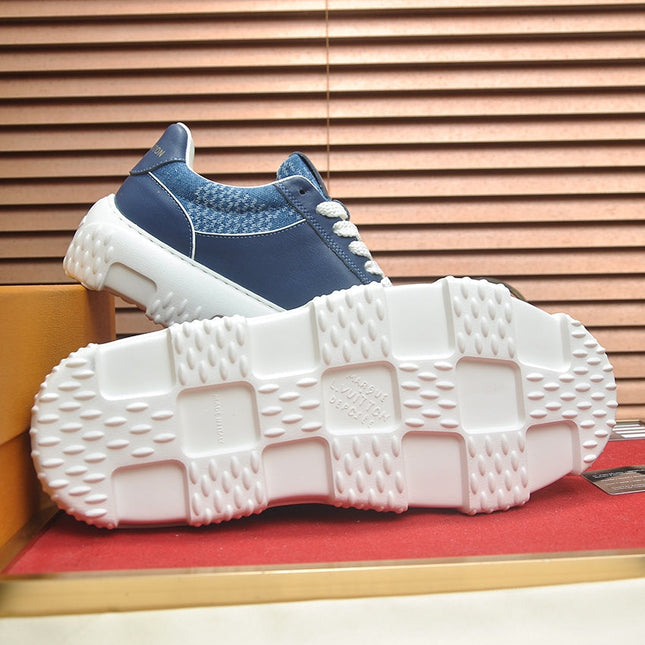 LV TRAINER BLUE COBALT CALFSKIN AND DENIM