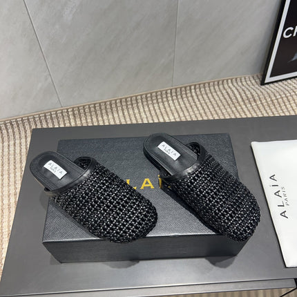 ALAIA WOVEN FLAT SHOES IN BLACK CALFSKIN STYLE 5