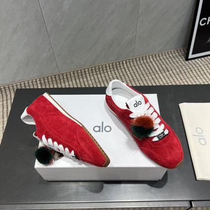ALO 25S SUNSET SNEAKER IN RED SUEDE WITH PUFF CHARM