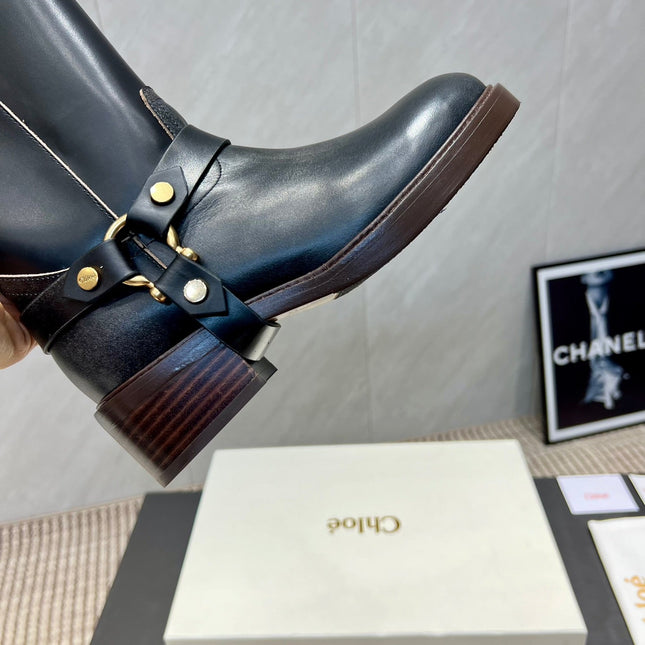 CHLOÉ 26S KNEE-HIGH BOOTS IN BLACK CALFSKIN