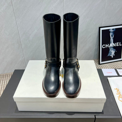 CHLOÉ 26S KNEE-HIGH BOOTS IN BLACK CALFSKIN