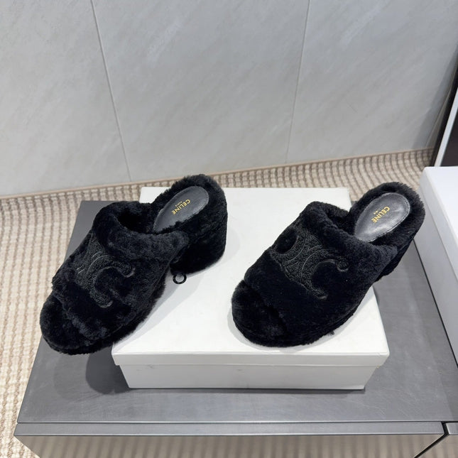 CELINE 26S HIGH-HEEL SANDALS IN BLACK PURE WOOL
