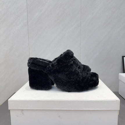 CELINE 26S HIGH-HEEL SANDALS IN BLACK PURE WOOL