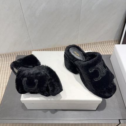 CELINE 26S HIGH-HEEL SANDALS IN BLACK PURE WOOL