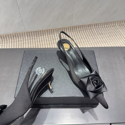 YSL 26S HEELED SLINGBACKS 50 MM IN BLACK FABRIC