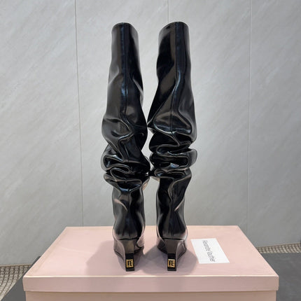 BALMAIN 26S KNEE-HIGH BOOTS 75 MM IN BLACK CALFSKIN