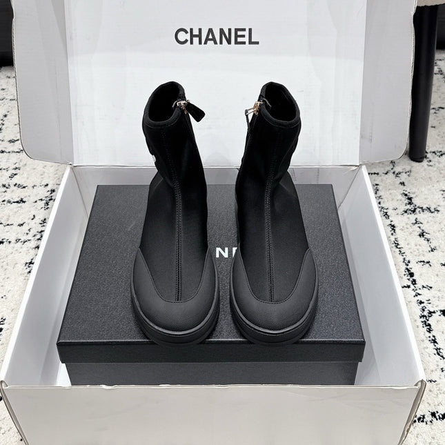 CHANEL 26S ZIPPER BOOTS IN BLACK FABRIC AND LAMBSKIN