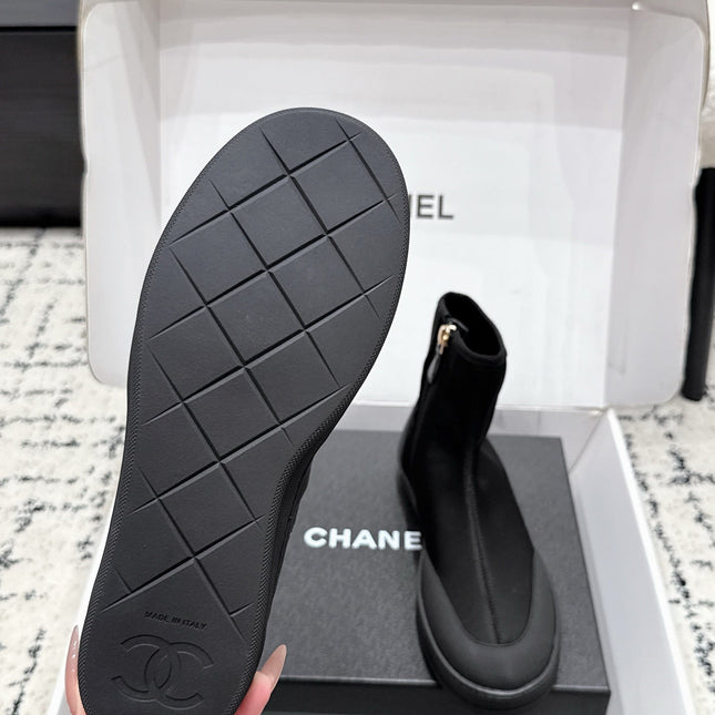 CHANEL 26S ZIPPER BOOTS IN BLACK FABRIC AND LAMBSKIN