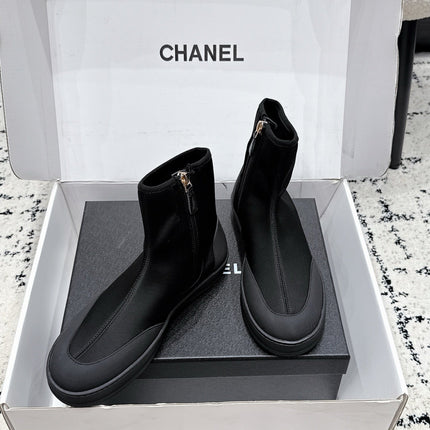CHANEL 26S ZIPPER BOOTS IN BLACK FABRIC AND LAMBSKIN