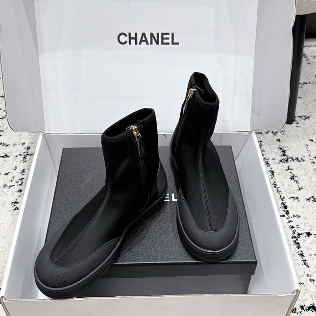 CHANEL 26S ZIPPER BOOTS IN BLACK FABRIC AND LAMBSKIN