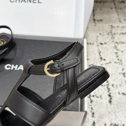 CHANEL 26S SANDALS IN BLACK CALFSKIN WITH GOLD HARDWARE