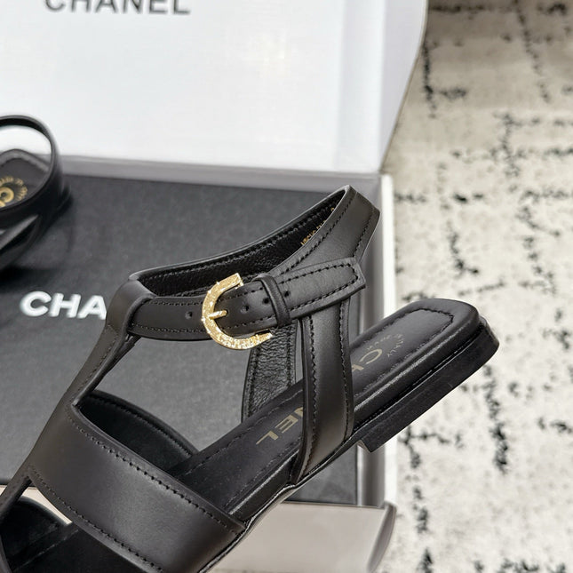 CHANEL 26S SANDALS IN BLACK CALFSKIN WITH GOLD HARDWARE