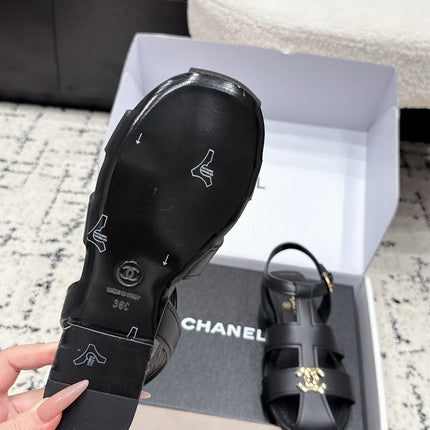 CHANEL 26S SANDALS IN BLACK CALFSKIN WITH GOLD HARDWARE