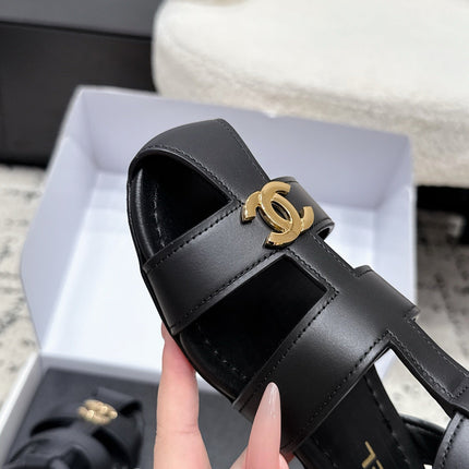 CHANEL 26S SANDALS IN BLACK CALFSKIN WITH GOLD HARDWARE