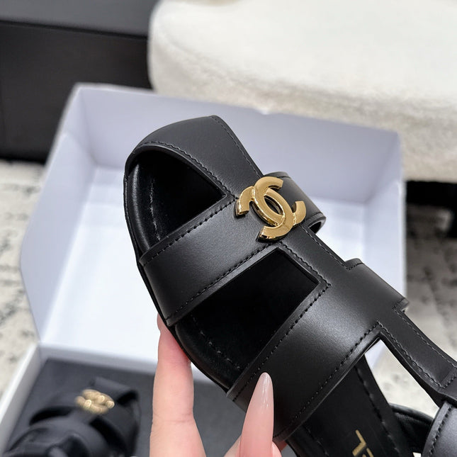 CHANEL 26S SANDALS IN BLACK CALFSKIN WITH GOLD HARDWARE