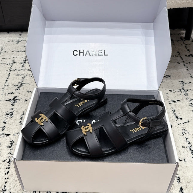 CHANEL 26S SANDALS IN BLACK CALFSKIN WITH GOLD HARDWARE