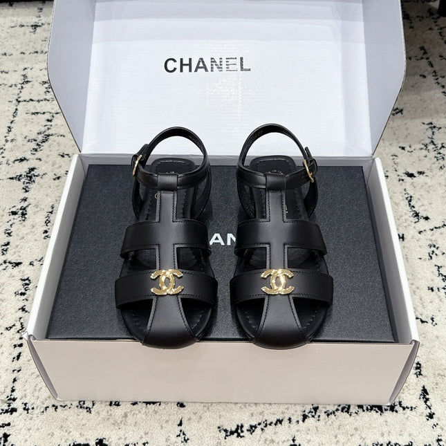 CHANEL 26S SANDALS IN BLACK CALFSKIN WITH GOLD HARDWARE