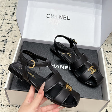 CHANEL 26S SANDALS IN BLACK CALFSKIN WITH GOLD HARDWARE