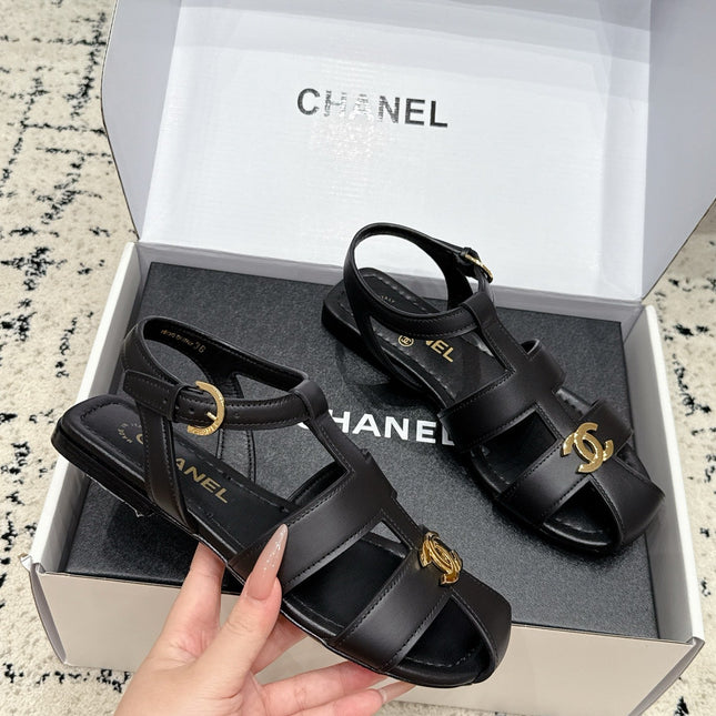 CHANEL 26S SANDALS IN BLACK CALFSKIN WITH GOLD HARDWARE
