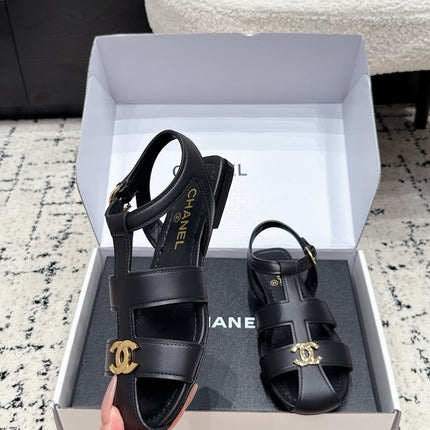CHANEL 26S SANDALS IN BLACK CALFSKIN WITH GOLD HARDWARE