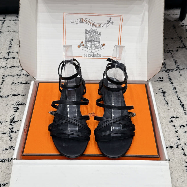 HM 26S STRAPPY SANDALS IN BLACK CALFSKIN SILVER HARDWARE