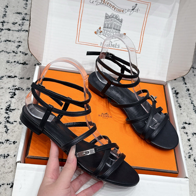 HM 26S STRAPPY SANDALS IN BLACK CALFSKIN SILVER HARDWARE