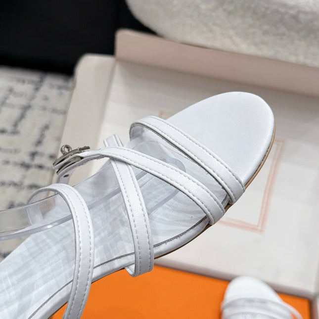 HM 26S STRAPPY SANDALS IN WHITE CALFSKIN SILVER HARDWARE