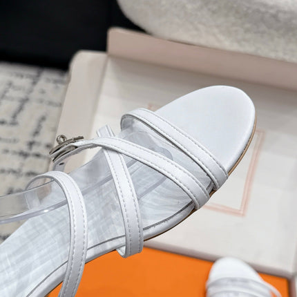 HM 26S STRAPPY SANDALS IN WHITE CALFSKIN SILVER HARDWARE