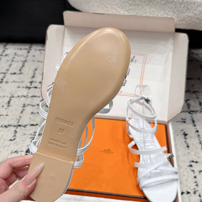 HM 26S STRAPPY SANDALS IN WHITE CALFSKIN SILVER HARDWARE