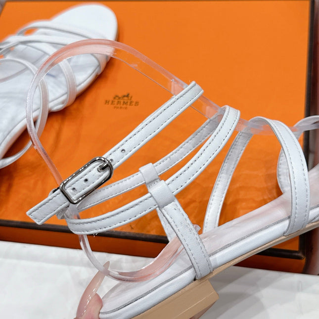 HM 26S STRAPPY SANDALS IN WHITE CALFSKIN SILVER HARDWARE