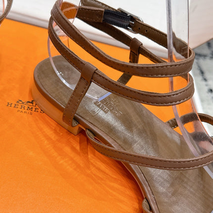 HM 26S STRAPPY SANDALS IN COFFEE BROWN CALFSKIN SILVER HARDWARE