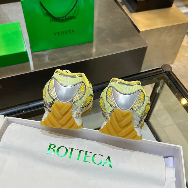 BOTTEGA VENETA 26S ORBIT SNEAKERS IN SILVER AND YELLOW TECHNICAL MESH