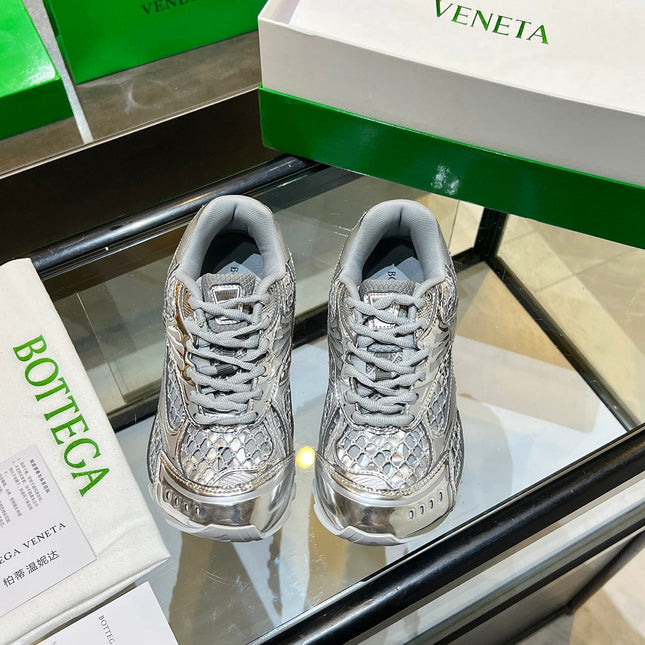 BOTTEGA VENETA 26S ORBIT SNEAKERS IN SILVER TECHNICAL MESH