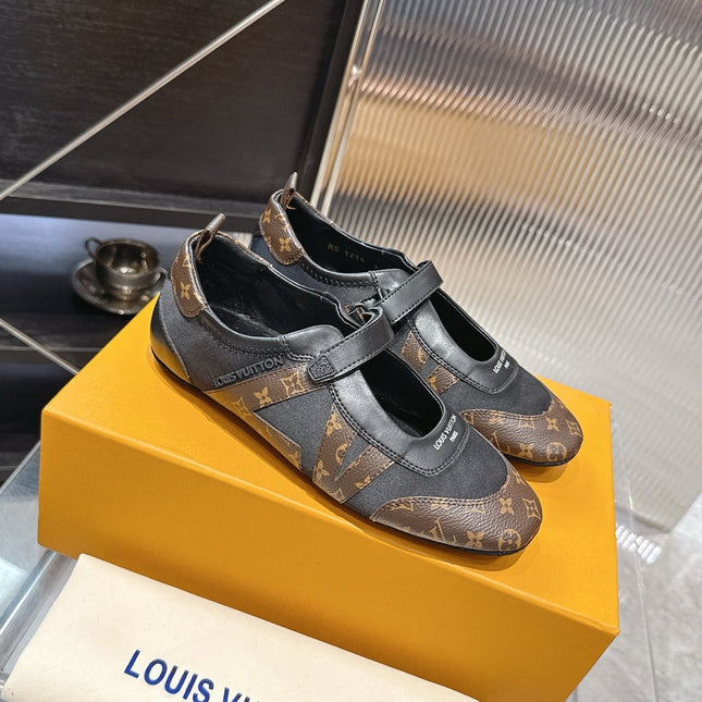 LV 26S SNEAKERINA MARY JANE IN BLACK AND DARK BROWN CALFSKIN