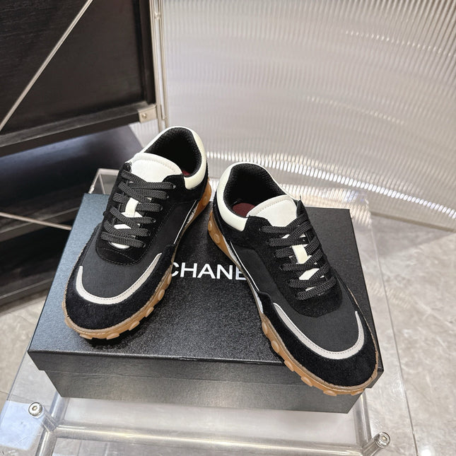 CHANEL 26S LOW TOP SNEAKERS IN BLACK SUEDE AND BLACK FABRIC WITH RUBBER SOLE