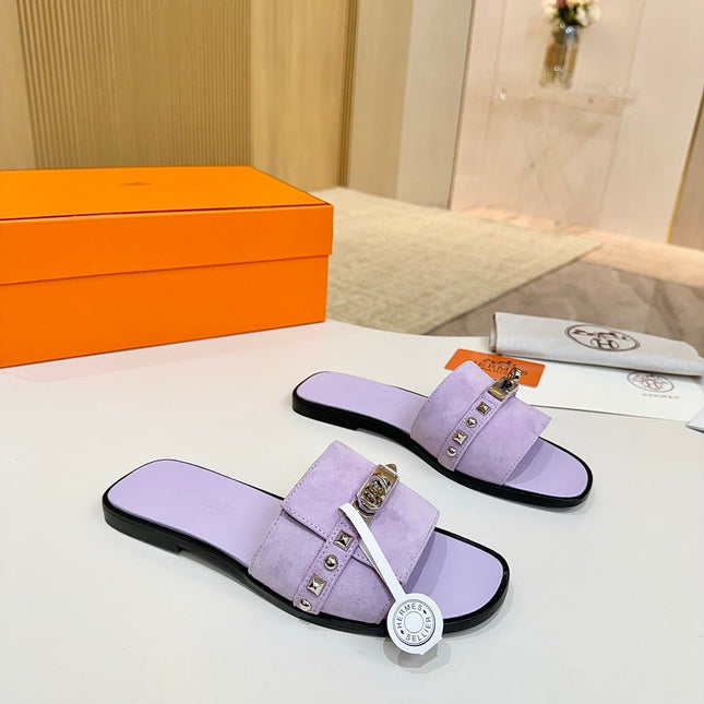 HM 26S GIULIA SANDAL IN LIGHT PURPLE SUEDE AND CALFSKIN SILVER HARDWARE
