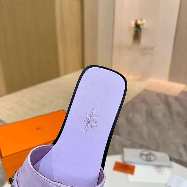 HM 26S GIULIA SANDAL IN LIGHT PURPLE SUEDE AND CALFSKIN SILVER HARDWARE