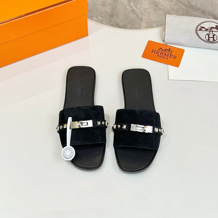 HM 26S GIULIA SANDAL IN BLACK SUEDE AND CALFSKIN SILVER HARDWARE