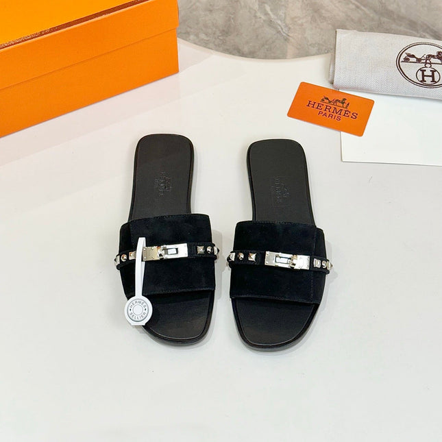 HM 26S GIULIA SANDAL IN BLACK SUEDE AND CALFSKIN SILVER HARDWARE