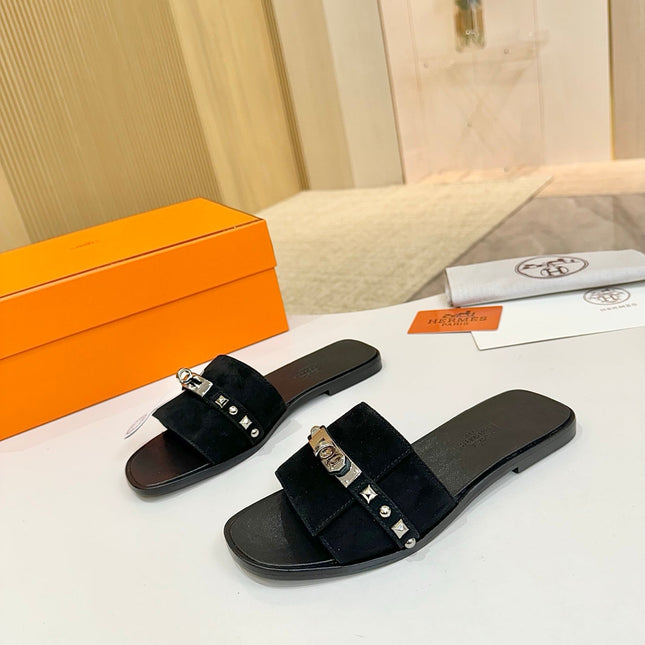 HM 26S GIULIA SANDAL IN BLACK SUEDE AND CALFSKIN SILVER HARDWARE