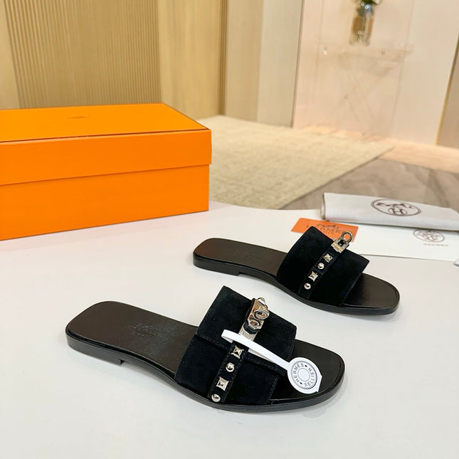HM 26S GIULIA SANDAL IN BLACK SUEDE AND CALFSKIN SILVER HARDWARE
