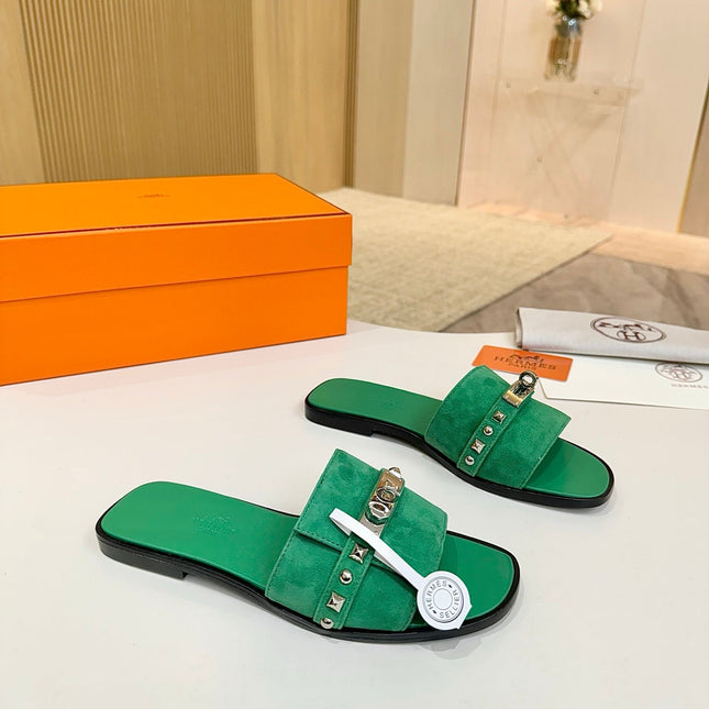 HM 26S GIULIA SANDAL IN GREEN SUEDE AND CALFSKIN SILVER HARDWARE