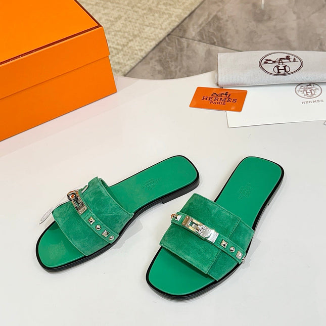 HM 26S GIULIA SANDAL IN GREEN SUEDE AND CALFSKIN SILVER HARDWARE