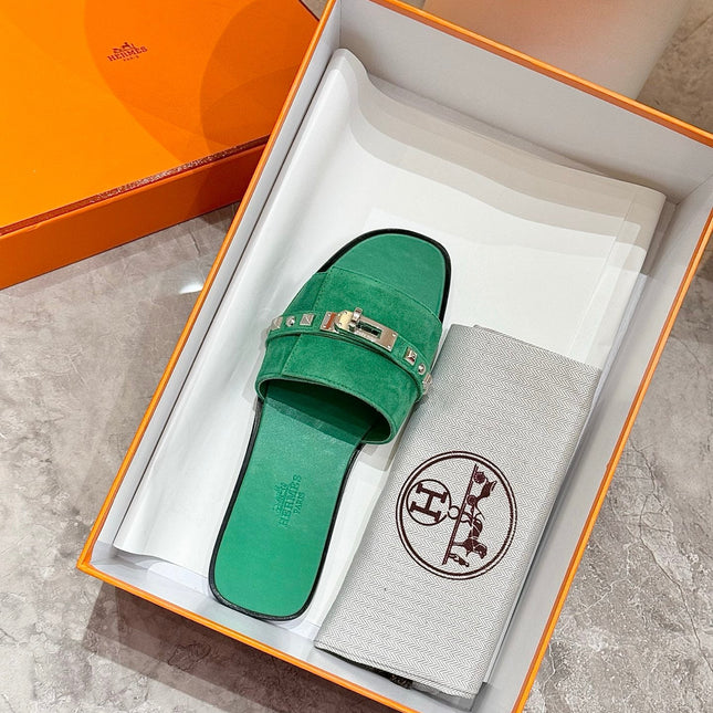 HM 26S GIULIA SANDAL IN GREEN SUEDE AND CALFSKIN SILVER HARDWARE