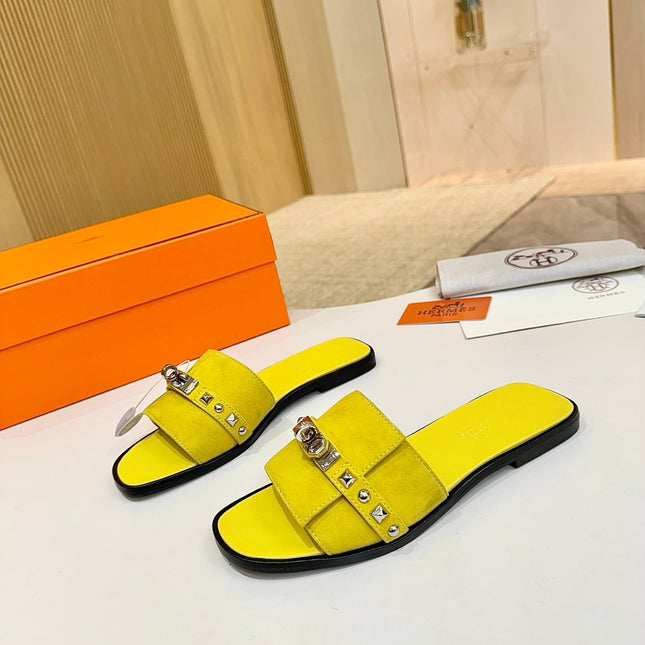 HM 26S GIULIA SANDAL IN YELLOW SUEDE AND CALFSKIN SILVER HARDWARE