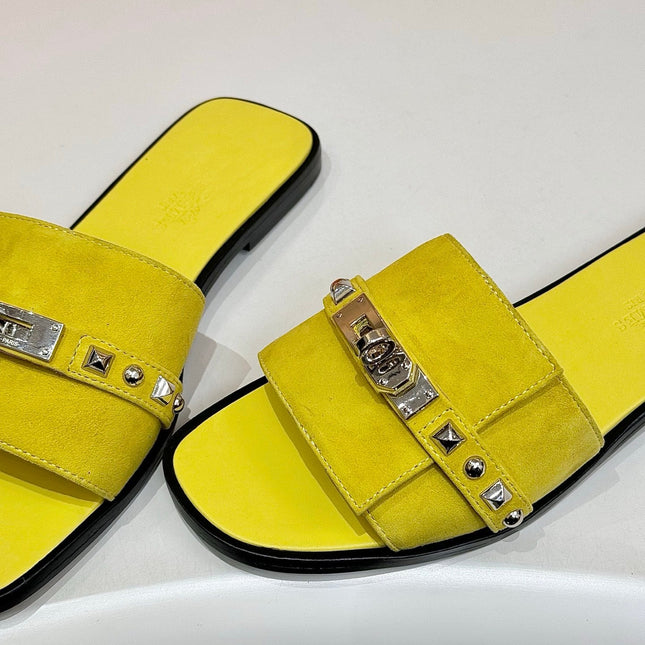 HM 26S GIULIA SANDAL IN YELLOW SUEDE AND CALFSKIN SILVER HARDWARE