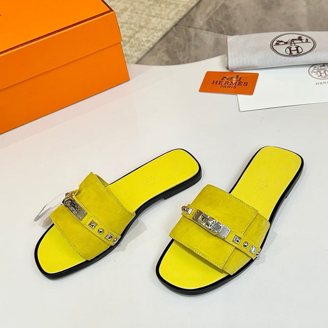 HM 26S GIULIA SANDAL IN YELLOW SUEDE AND CALFSKIN SILVER HARDWARE